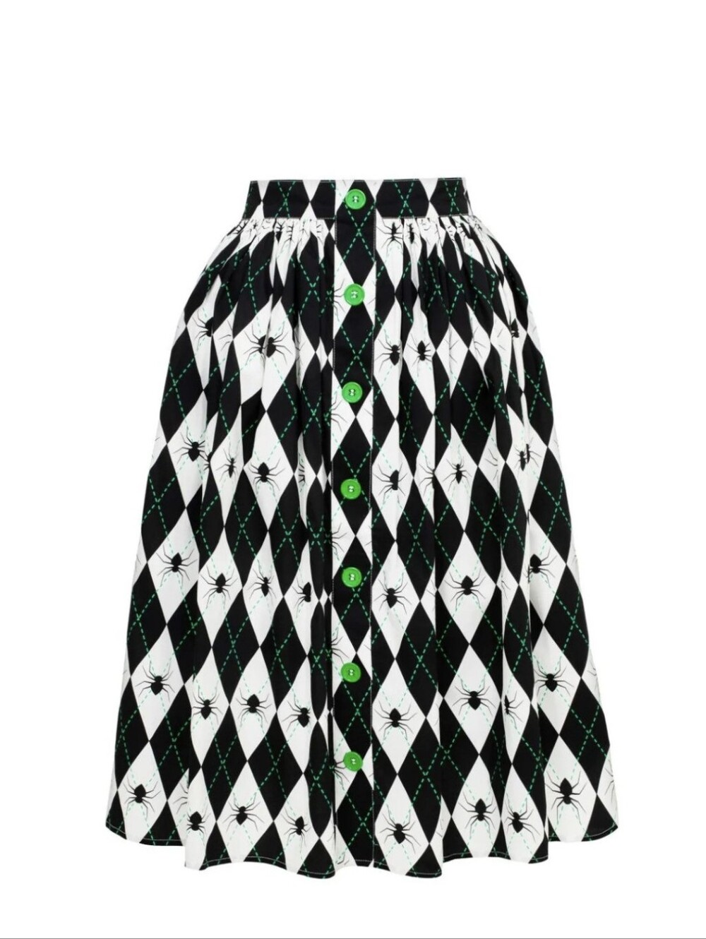 Black & White Diamond Print Button-Front Skirt with Spiders.  2xl Hellbunny.